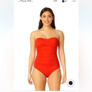 Anne Cole twisted, shirred one piece, red spice, sz 16, worn twice. Straps avail